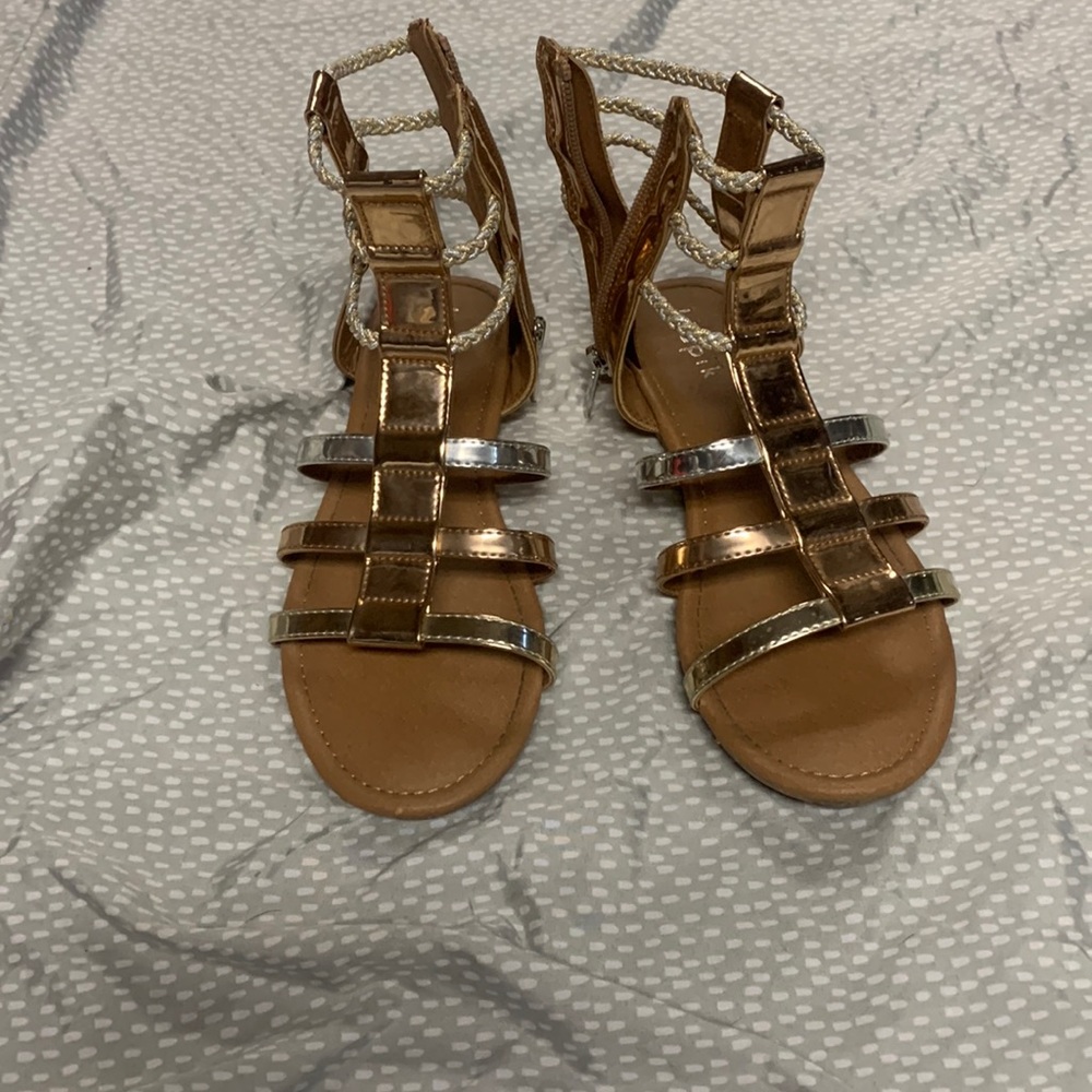 Gold/Rose Gold Zip-Up Sandals for Girls